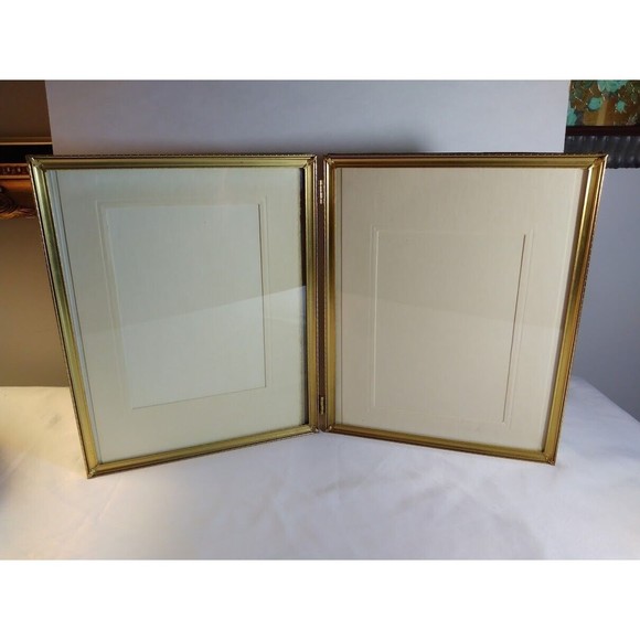 Vintage Bi-Fold Photo Picture Frame Double Hinge 8x10 Gold Tone Brass Metal - Picture 9 of 9